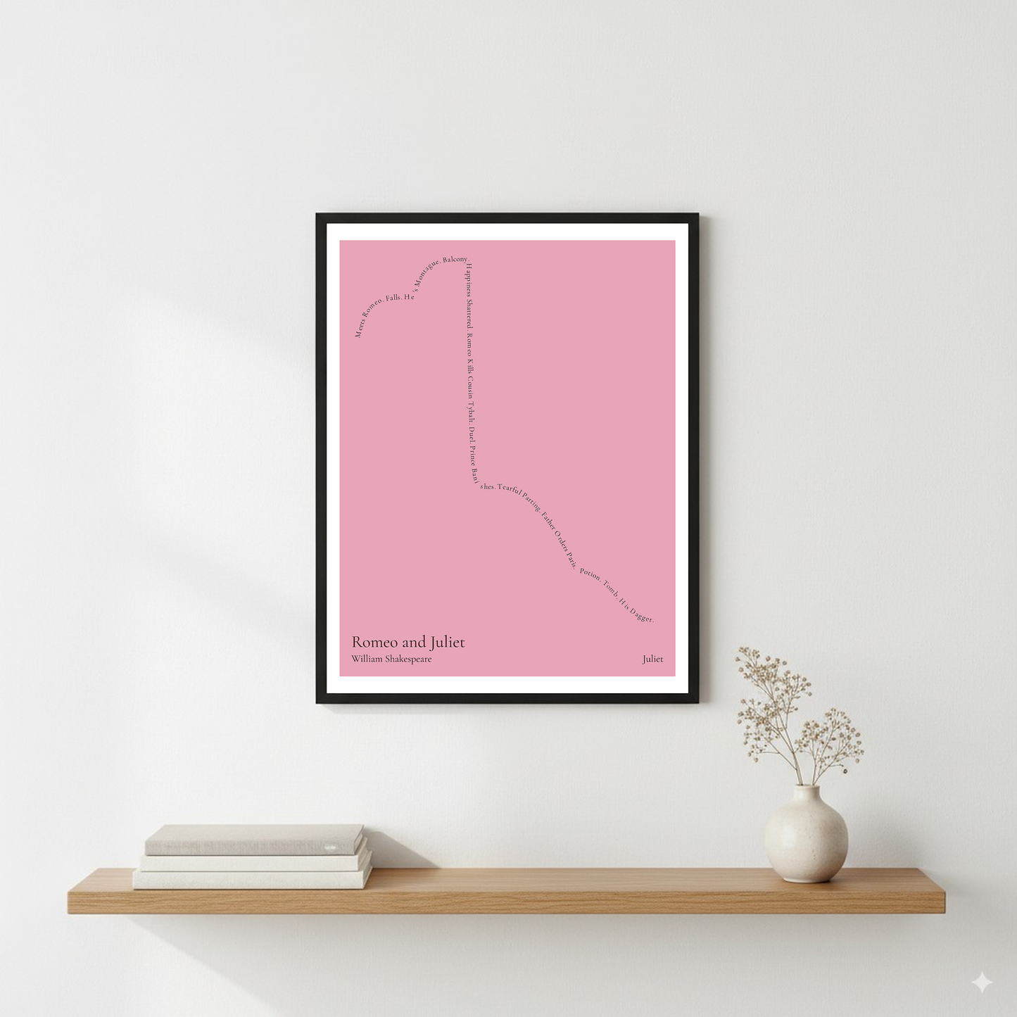 Romeo and Juliet — Juliet — William Shakespeare | ↑ ↓↓↓ — Icarus | 11x14 — Storybeats — Pink/Black | Wall — Frame | SKU: 21923608876238586022