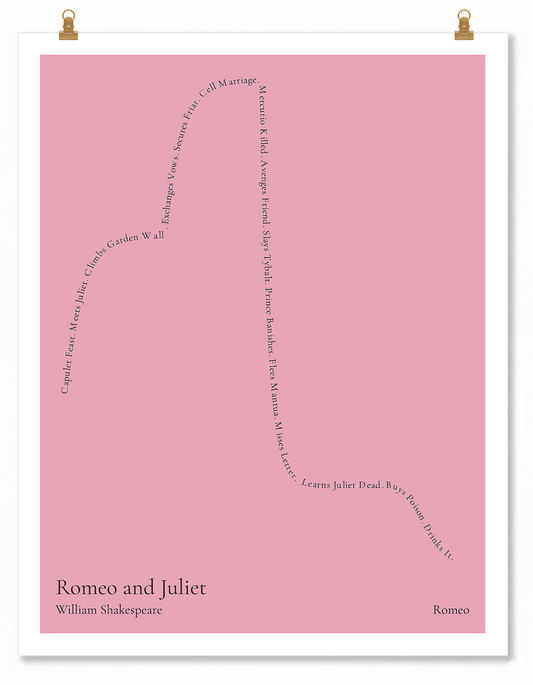 Romeo and Juliet — Romeo — William Shakespeare | ↑ ↓↓ — Icarus | 11x14 — Storybeats — Pink/Black | Poster | SKU: 85638760750451076852