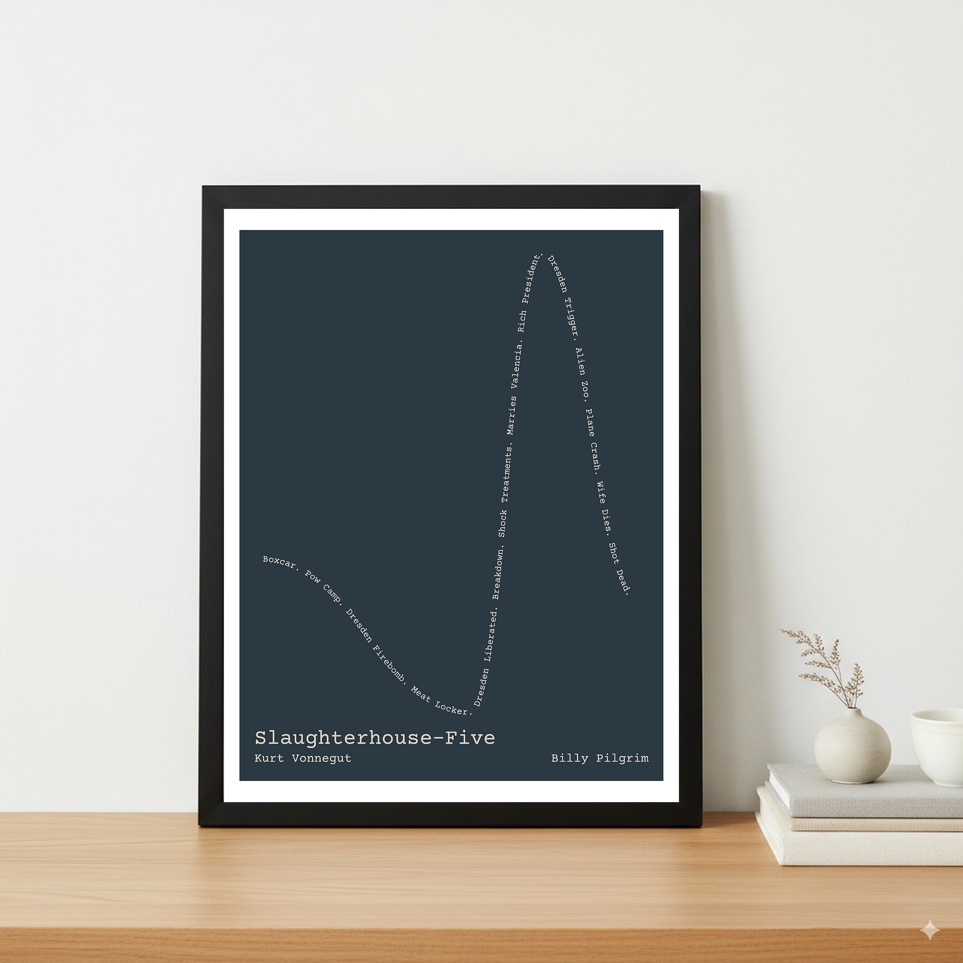 Slaughterhouse-Five — Billy Pilgrim — Kurt Vonnegut | ↓ ↑↑ ↓↓ — Oedipus | 11x14 — Storybeats — Charcoal/Light Gray | Table — Frame | SKU: 12072200921054426164