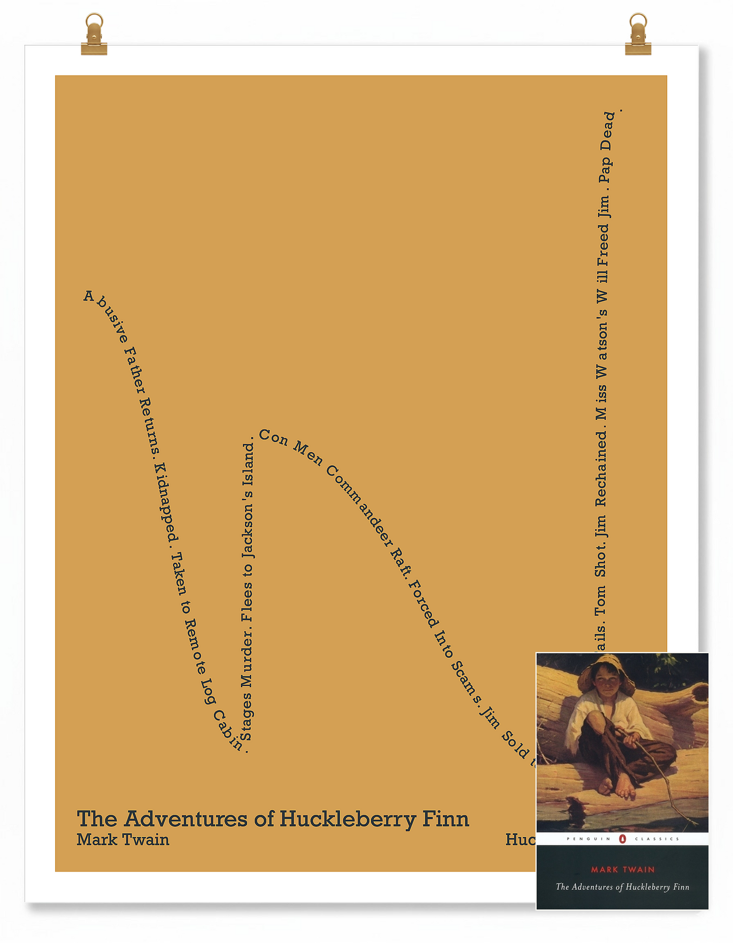 The Adventures of Huckleberry Finn — Huckleberry Finn — Mark Twain | ↓ ↑ ↓ ↑↑ — Complex | 11x14 — Storybeats — Tan/Charcoal | SKU: 31059697573392173889