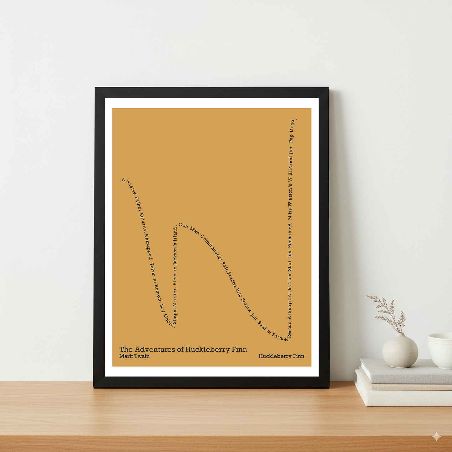 The Adventures of Huckleberry Finn — Huckleberry Finn — Mark Twain | ↓ ↑ ↓ ↑↑ — Complex | 11x14 — Storybeats — Tan/Charcoal | Table — Frame | SKU: 31059697573392173889