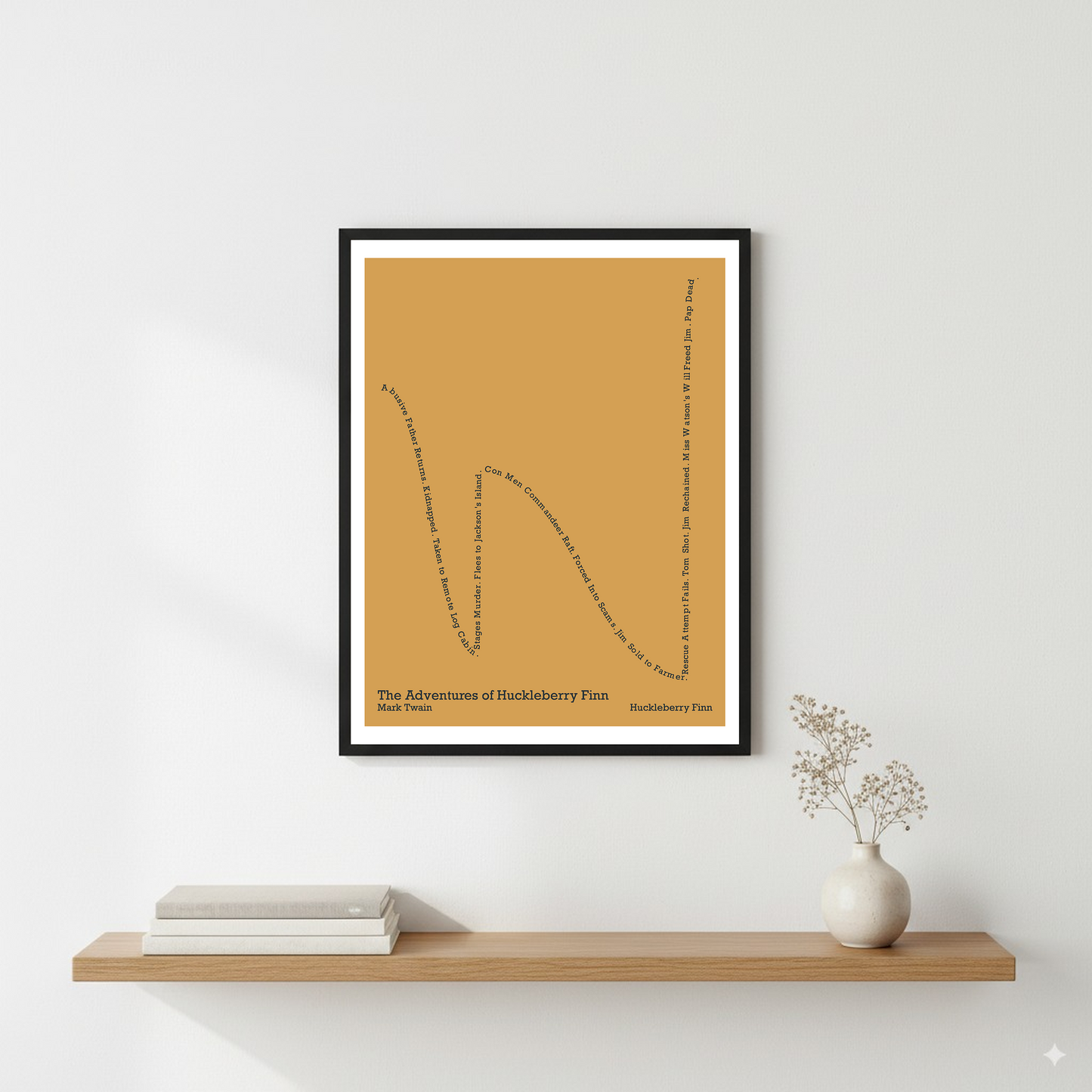 The Adventures of Huckleberry Finn — Huckleberry Finn — Mark Twain | ↓ ↑ ↓ ↑↑ — Complex | 11x14 — Storybeats — Tan/Charcoal | Wall — Frame | SKU: 31059697573392173889