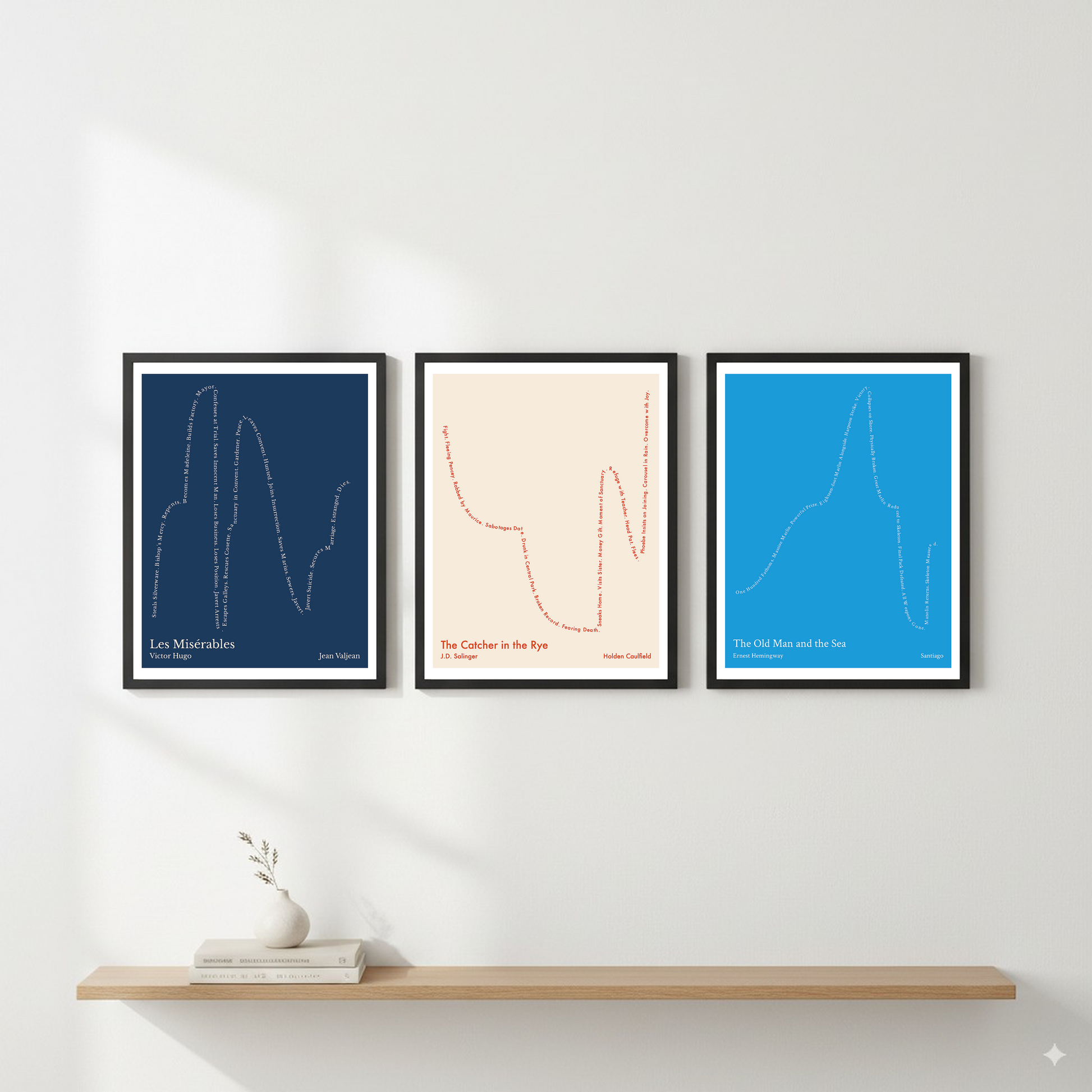 The Catcher in the Rye — Holden Caulfield — J.D. Salinger | ↓↓ ↑ ↓ ↑↑ — Complex | 11x14 — Storybeats — Ivory/Red | Gallery Wall — Frame | SKU: 74118550176721387334