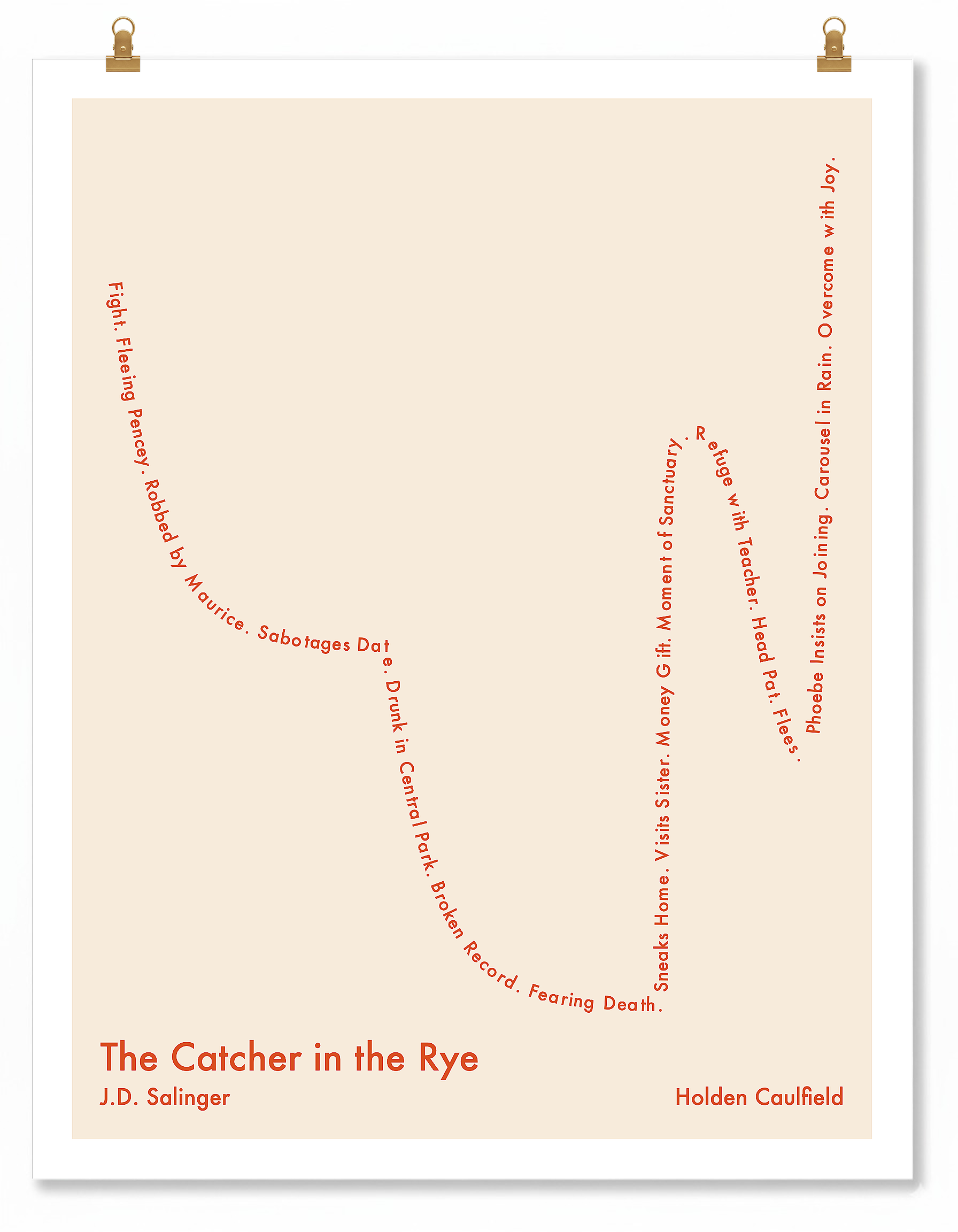 The Catcher in the Rye — Holden Caulfield — J.D. Salinger | ↓↓ ↑ ↓ ↑↑ — Complex | 11x14 — Storybeats — Ivory/Red | Poster | SKU: 74118550176721387334