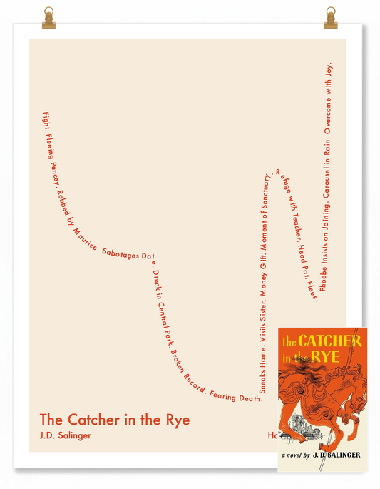 The Catcher in the Rye — Holden Caulfield — J.D. Salinger | ↓↓ ↑ ↓ ↑↑ — Complex | 11x14 — Storybeats — Ivory/Red | SKU: 74118550176721387334