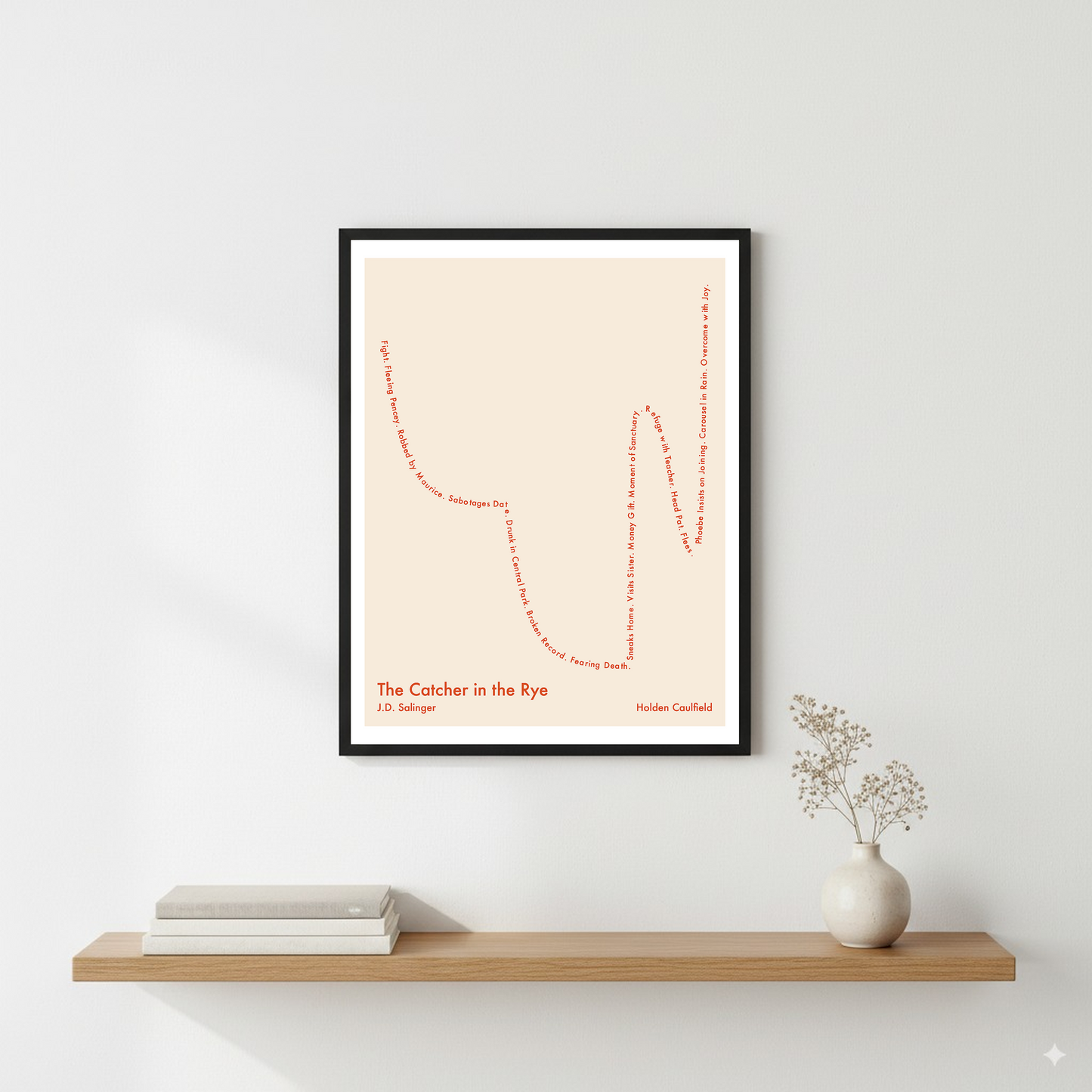The Catcher in the Rye — Holden Caulfield — J.D. Salinger | ↓↓ ↑ ↓ ↑↑ — Complex | 11x14 — Storybeats — Ivory/Red | Wall — Frame | SKU: 74118550176721387334