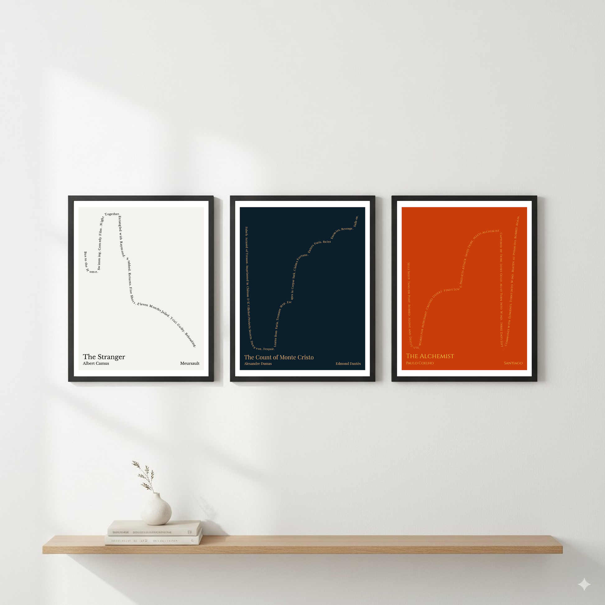 The Count of Monte Cristo — Edmond Dantès — Alexandre Dumas | ↓ ↑ — Man in Hole | 11x14 — Storybeats — Navy/Tan | Gallery Wall — Frame | SKU: 31351996787059492360