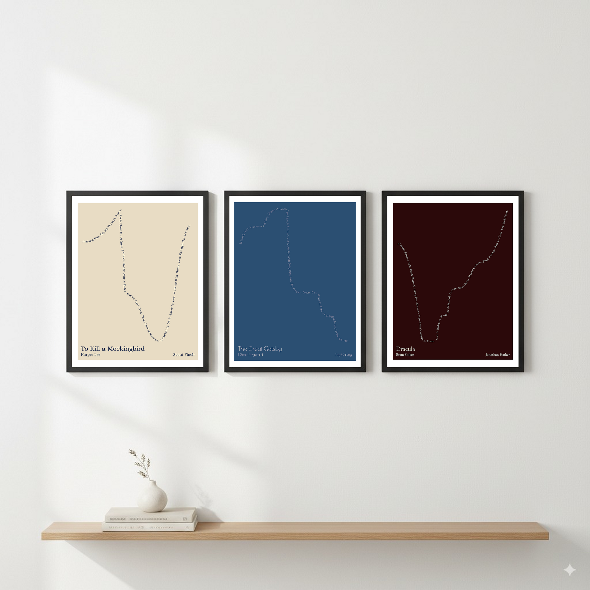 The Great Gatsby — Jay Gatsby — F. Scott Fitzgerald | ↑ ↓↓↓ — Icarus | 11x14 — Storybeats — Charcoal/Ivory | Gallery Wall — Frame | SKU: 32460443432191209223