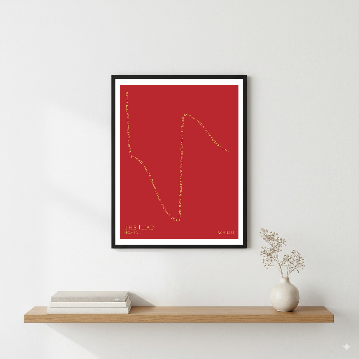 The Iliad — Achilles — Homer | ↓↓ ↑↑ ↓ — Oedipus | 11x14 — Storybeats — Red/Gold | Wall — Frame | SKU: 79602323857638985270