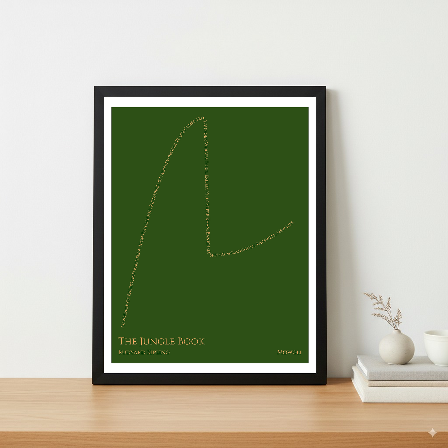 The Jungle Book — Mowgli — Rudyard Kipling | ↑↑ ↓↓ ↑ — Boy Meets Girl | 11x14 — Storybeats — Forest/Orange | Table — Frame | SKU: 16313740107006856651