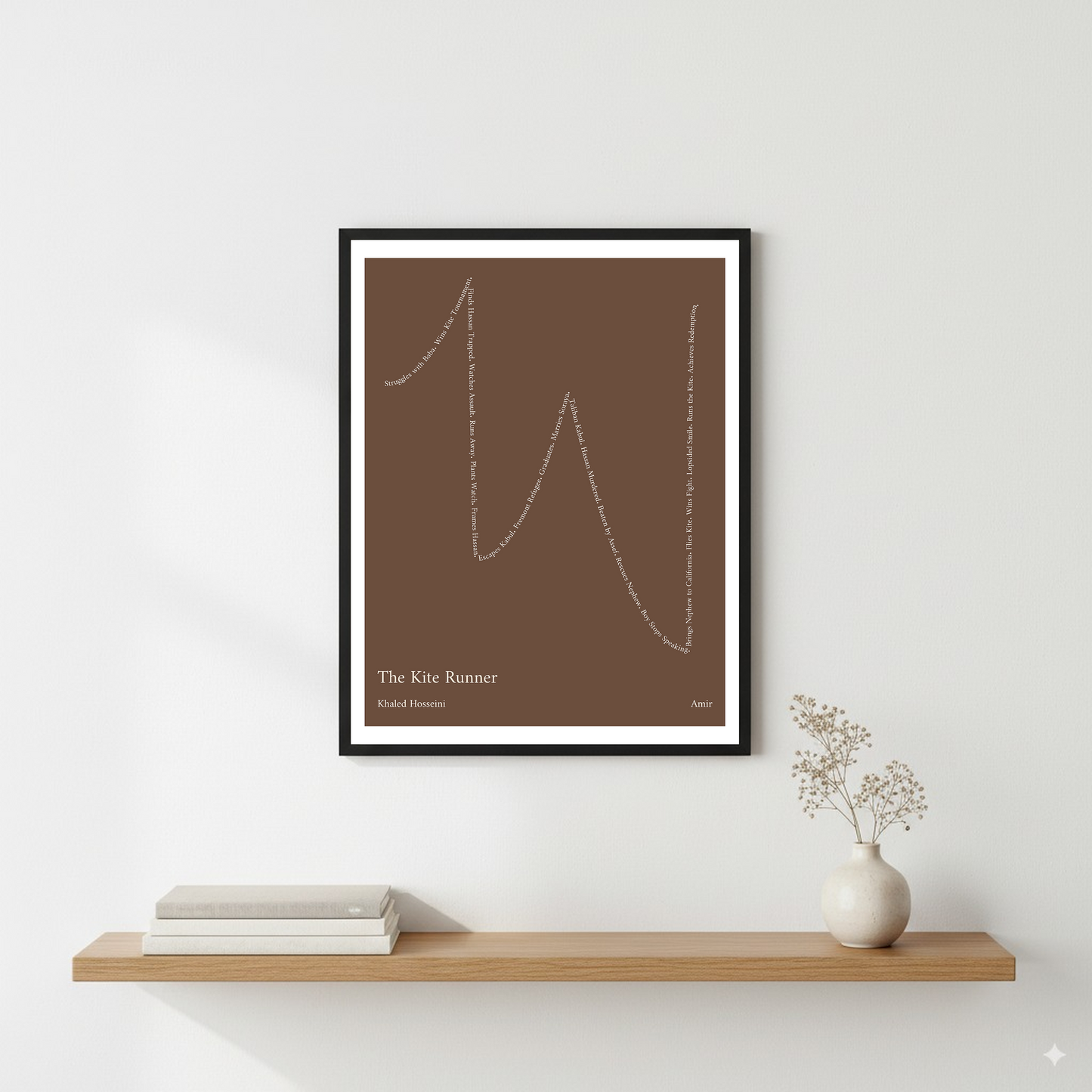 The Kite Runner — Amir — Khaled Hosseini | ↑ ↓↓ ↑↑ ↓↓ ↑↑ — Complex | 11x14 — Storybeats — Brown/Ivory | Wall — Frame | SKU: 19744871544526076030