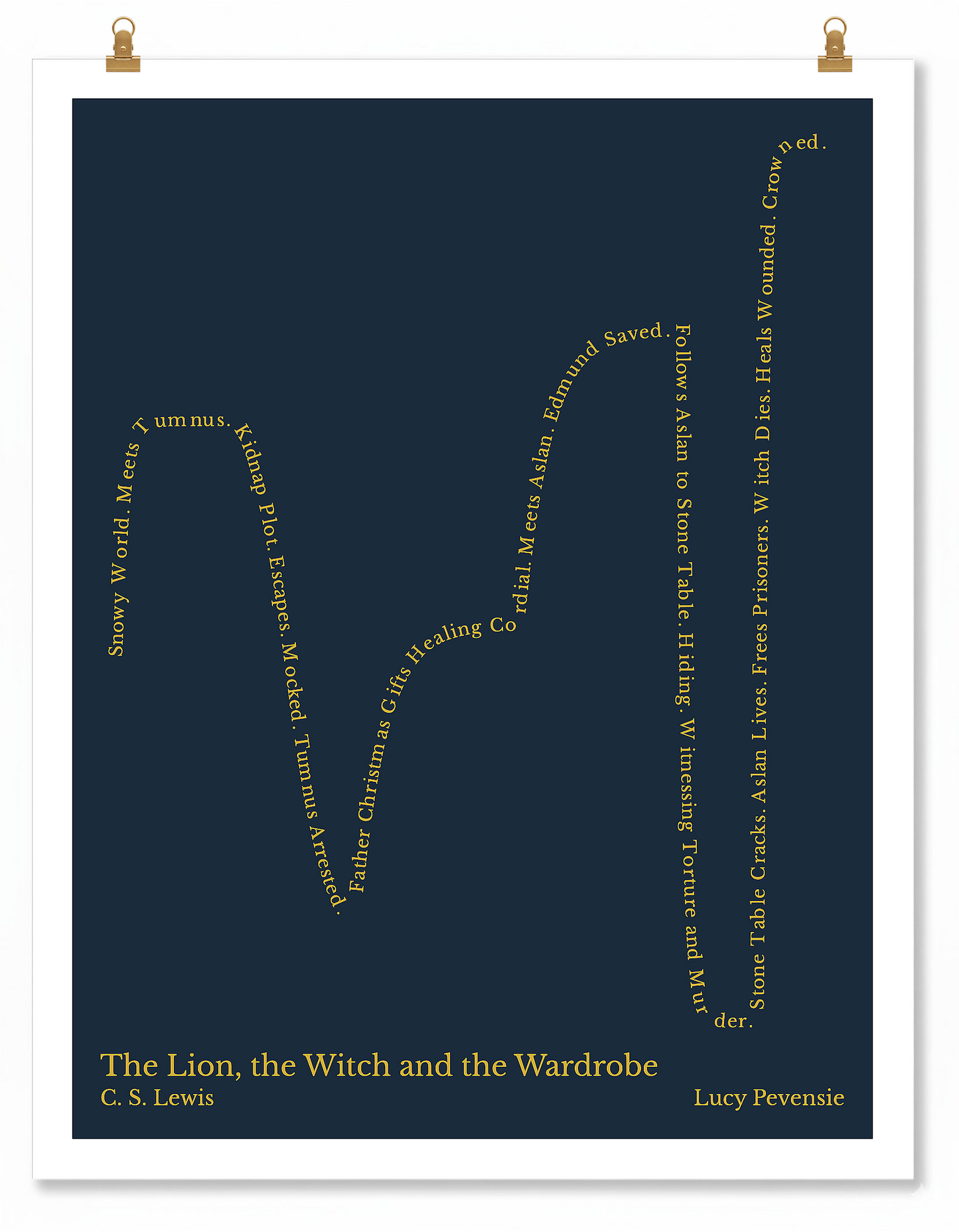The Lion, the Witch and the Wardrobe — Lucy Pevensie — C. S. Lewis | ↑ ↓ ↑↑ ↓↓ ↑↑ — Complex | 11x14 — Storybeats — Navy/Gold | Poster | SKU: 11985634495202533404