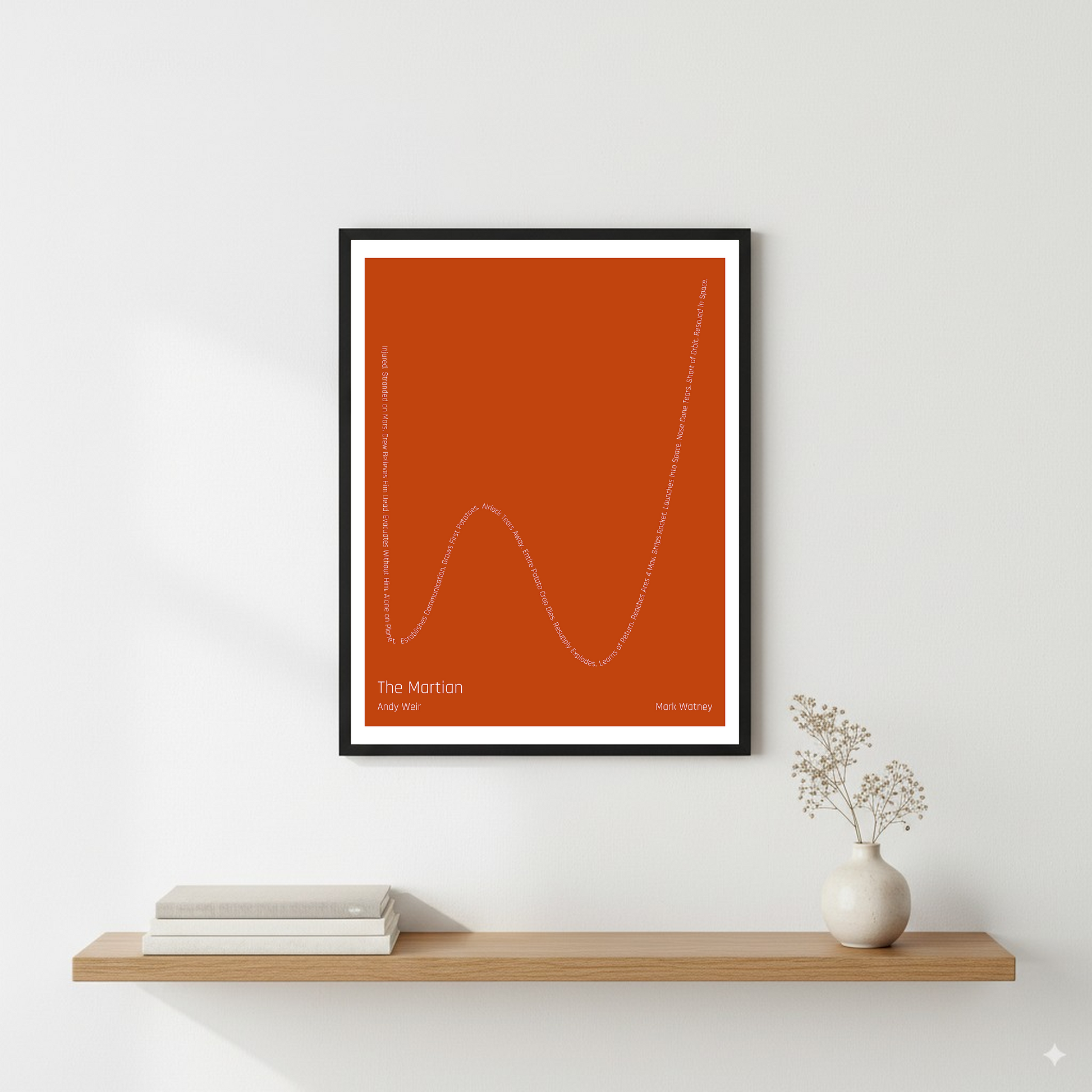 The Martian — Mark Watney — Andy Weir | ↓↓ ↑ ↓ ↑↑ — Complex | 11x14 — Storybeats — Red/Gray | Wall — Frame | SKU: 19424082447080196015