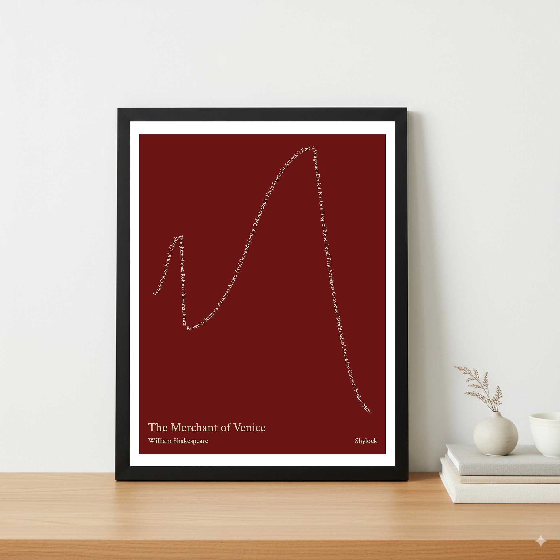 The Merchant of Venice — Shylock — William Shakespeare | ↑ ↓ ↑↑ ↓↓ — Complex | 11x14 — Storybeats — Brown/Tan | Table — Frame | SKU: 23932599635706809555