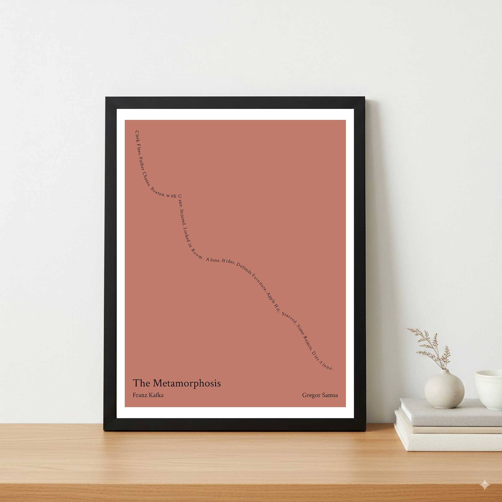 The Metamorphosis — Gregor Samsa — Franz Kafka | ↓↓↓ — From Bad to Worse | 11x14 — Storybeats — Red/Black | Table — Frame | SKU: 91610606365487505627