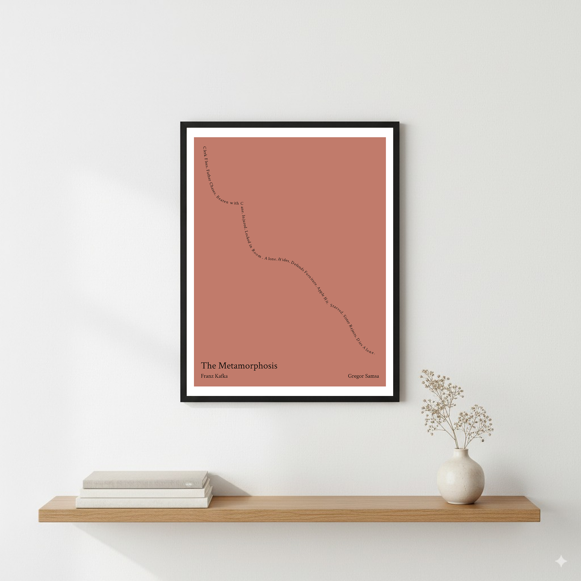 The Metamorphosis — Gregor Samsa — Franz Kafka | ↓↓↓ — From Bad to Worse | 11x14 — Storybeats — Red/Black | Wall — Frame | SKU: 91610606365487505627