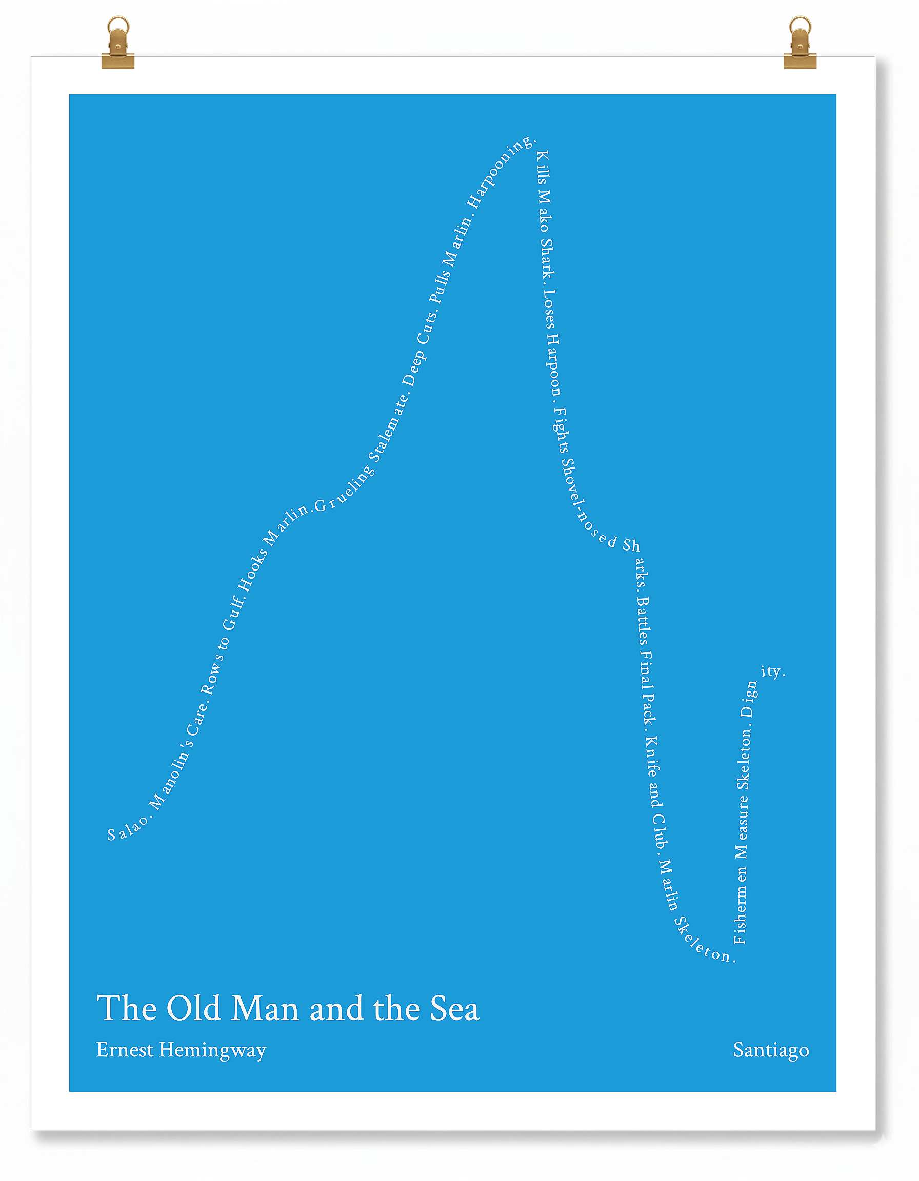The Old Man and the Sea — Santiago — Ernest Hemingway | ↑↑ ↓↓ ↑ — Boy Meets Girl | 11x14 — Storybeats — Blue/White | Poster | SKU: 25974050207212615341