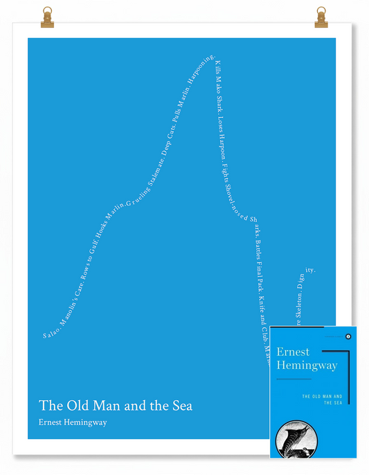 The Old Man and the Sea — Santiago — Ernest Hemingway | ↑↑ ↓↓ ↑ — Boy Meets Girl | 11x14 — Storybeats — Blue/White | SKU: 25974050207212615341