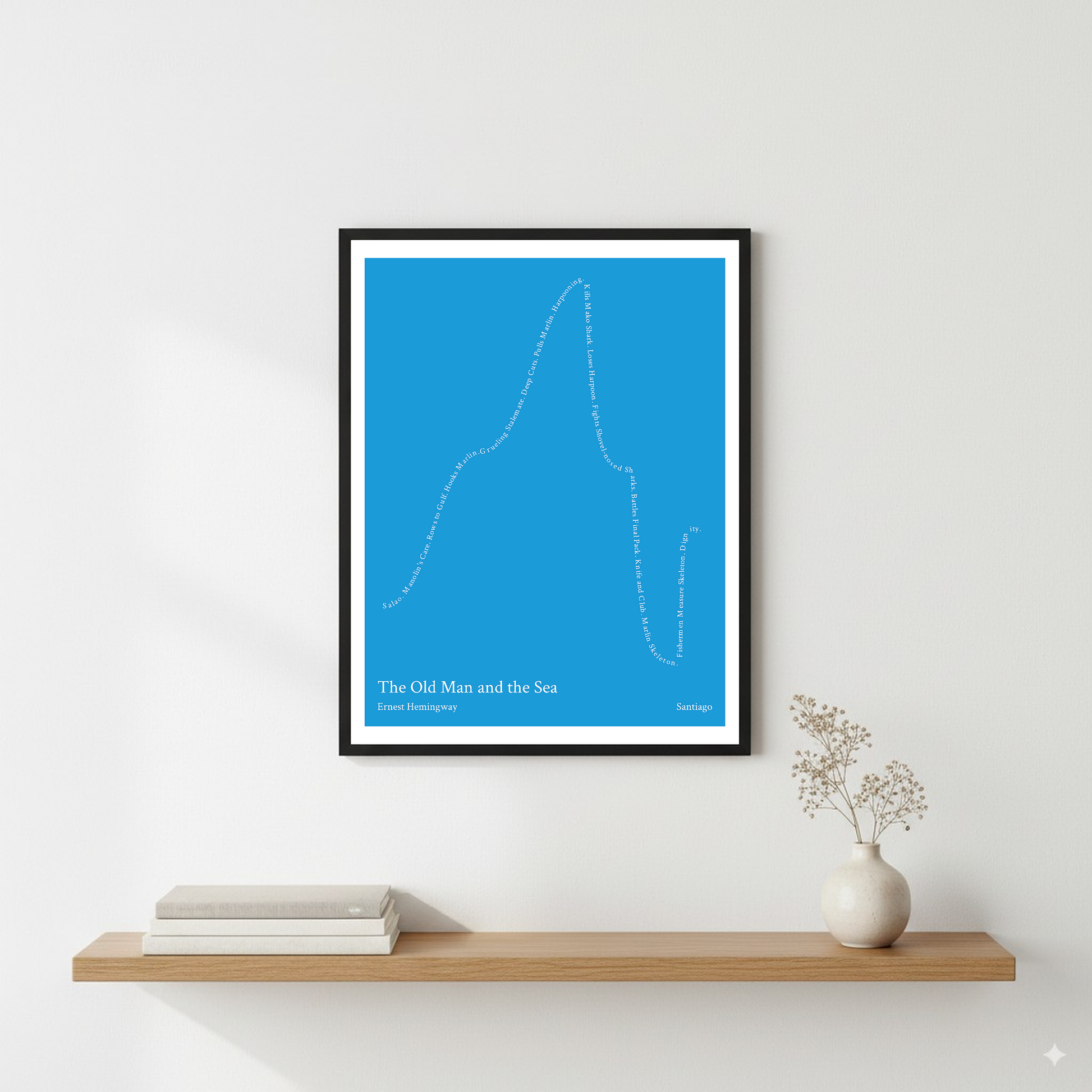 The Old Man and the Sea — Santiago — Ernest Hemingway | ↑↑ ↓↓ ↑ — Boy Meets Girl | 11x14 — Storybeats — Blue/White | Wall — Frame | SKU: 25974050207212615341