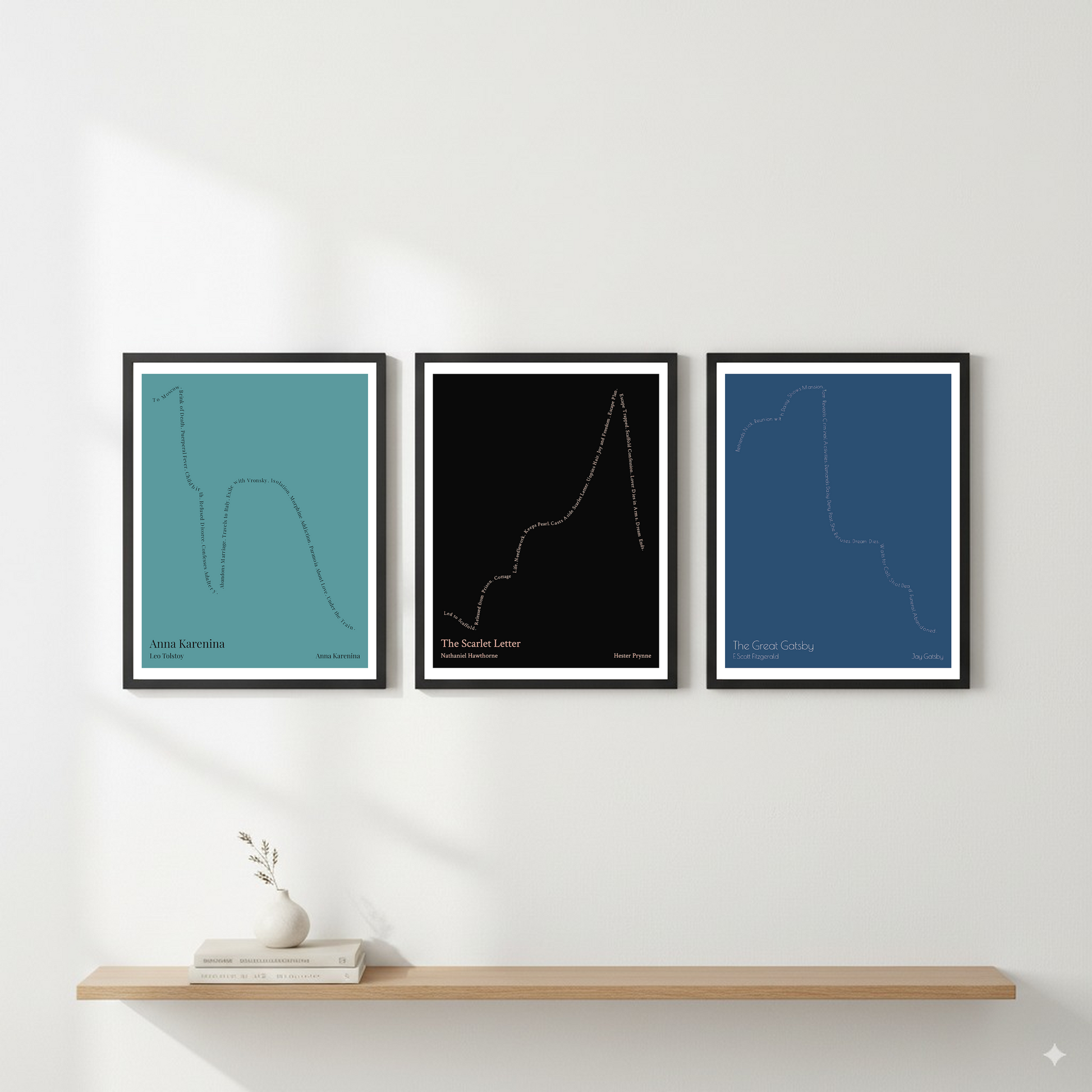 The Scarlet Letter — Hester Prynne — Nathaniel Hawthorne | → ↑↑ ↓ — Icarus | 11x14 — Storybeats — Black/Pink | Gallery Wall — Frame | SKU: 17809644716873276877