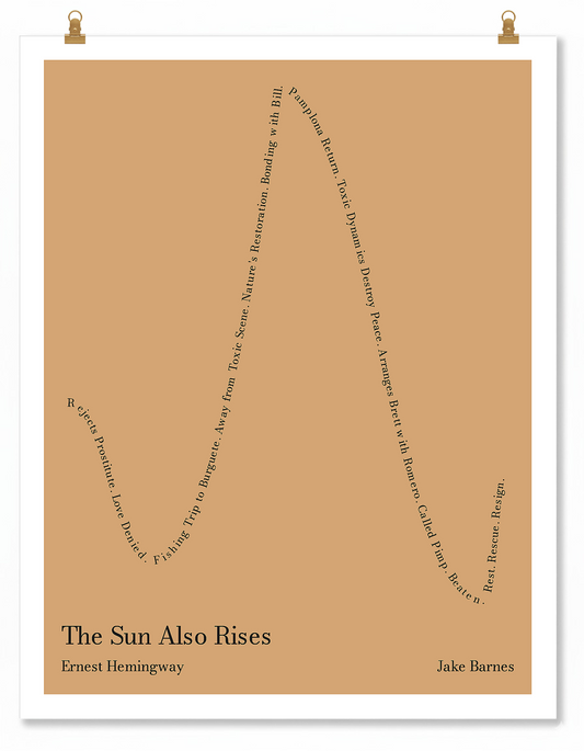 The Sun Also Rises — Jake Barnes — Ernest Hemingway | ↓ ↑↑ ↓↓ ↑ — Complex | 11x14 — Storybeats — Tan/Black | Poster | SKU: 28625479593071679696