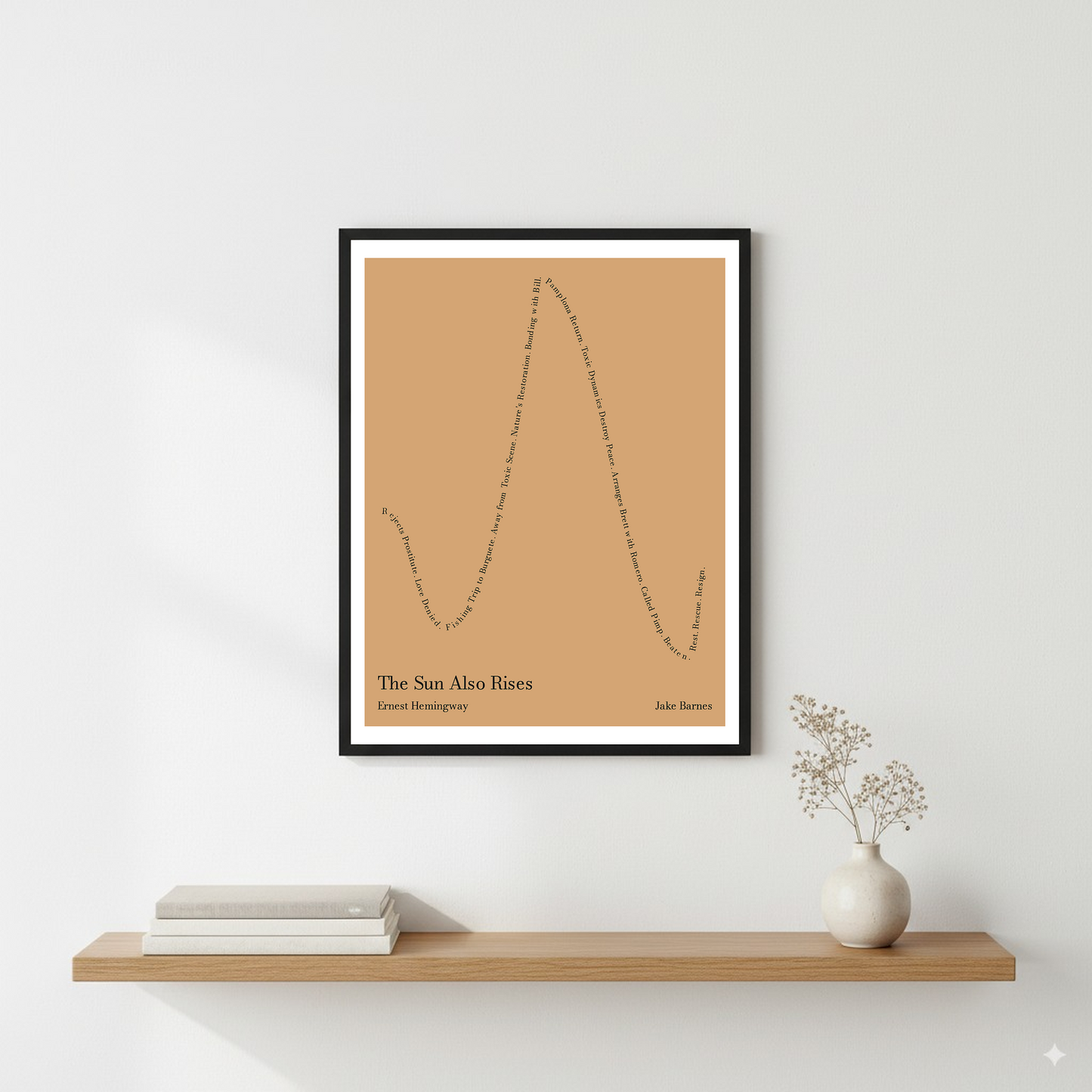 The Sun Also Rises — Jake Barnes — Ernest Hemingway | ↓ ↑↑ ↓↓ ↑ — Complex | 11x14 — Storybeats — Tan/Black | Wall — Frame | SKU: 28625479593071679696