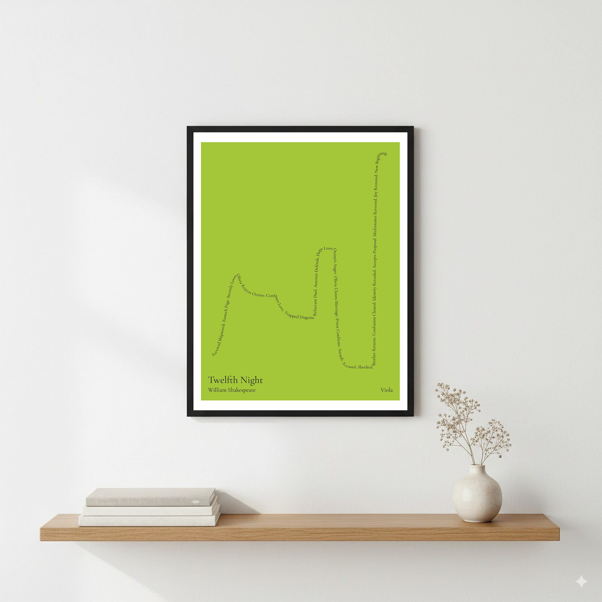 Twelfth Night — Viola — William Shakespeare | ↑ ↓ ↑ ↓ ↑↑ — Complex | 11x14 — Storybeats — Mint/Navy | Wall — Frame | SKU: 13396063605952158168